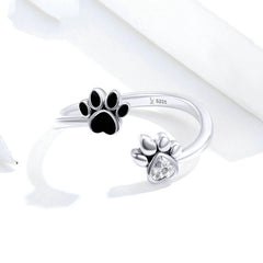 Bague Pattes en argent 925 plaqué or blanc émaillé noir avec zircon blanc ajustable - Photo 4