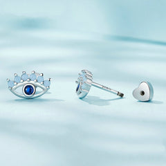 Boucles d’Oreilles Oeil du Diable Puces en Argent Sterling 925 plaqué or blanc avec zircons bleus - Photo 3
