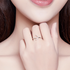 Bague Lune et Étoile Comète en argent 925 plaqué or blanc ajustable avec zircons blancs - Photo 2