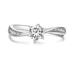 Bague Solitaire en argent 925 plaqué or blanc avec zircons blancs - Photo 2