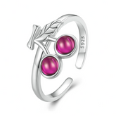 Bague Cerises Argent Sterling 925 plaqué or blanc avec rubis – ajustable