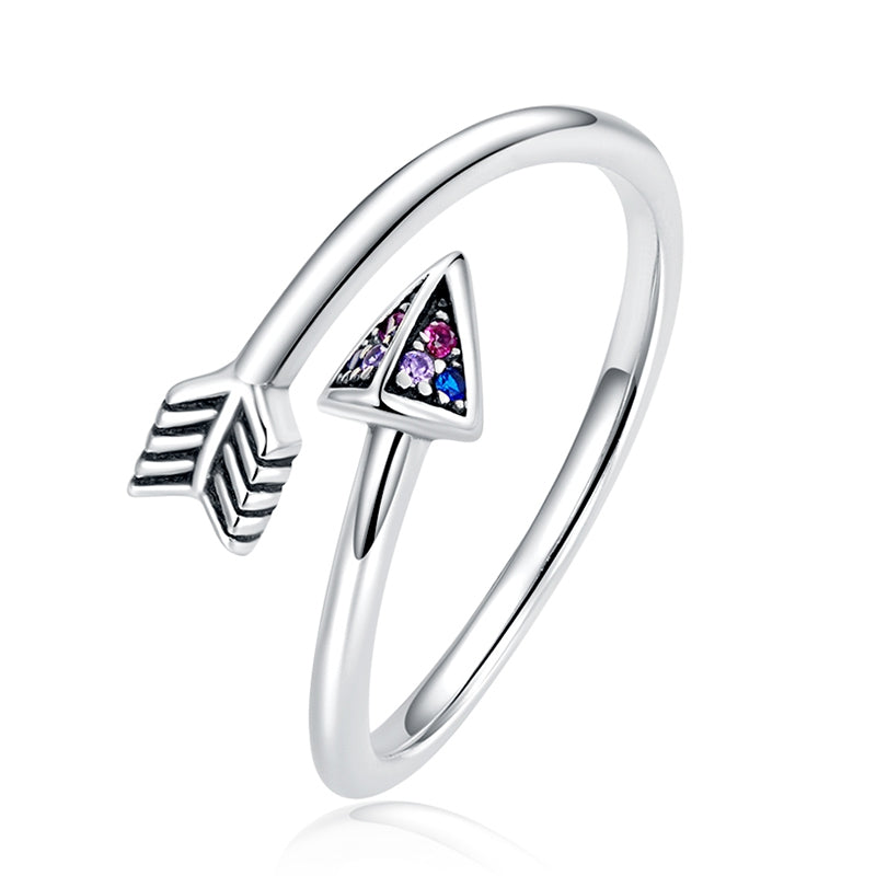 Bague Flèche en argent 925 plaqué or blanc ajustable avec zircons colorés