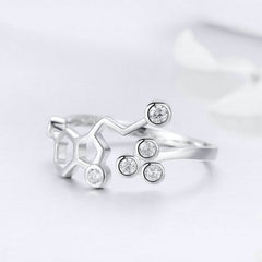 Bague Molécule en argent 925 plaqué or blanc ajustable avec zircons blancs - Photo 4