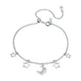 Bracelet Lune et Étoiles en argent 925 plaqué or blanc ajustable