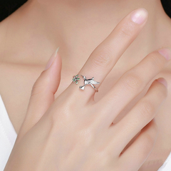Bague Colibri en argent 925 plaqué or blanc avec zircons verts ajustable - Photo 2