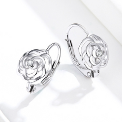 Boucles d’Oreilles Créoles Roses en argent 925 plaqué or blanc avec zircons blancs - Photo 3