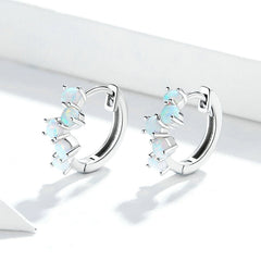 Boucles d’Oreilles Créoles Petites Bulles en argent 925 plaqué or blanc avec opales - Photo 4