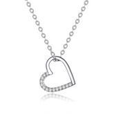 Collier Coeur en argent 925 plaqué or blanc ajustable avec zircons blancs