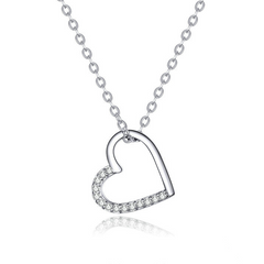 Collier Coeur en argent 925 plaqué or blanc ajustable avec zircons blancs