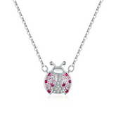 Collier Coccinelle en argent 925 plaqué or blanc avec zircons colorés