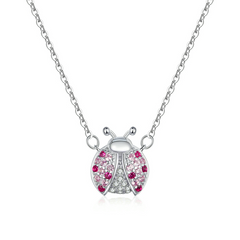 Collier Coccinelle en argent 925 plaqué or blanc avec zircons colorés