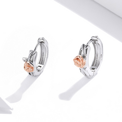 Boucles d’Oreilles Créoles Roses en argent 925 plaqué or blanc et or rose - Photo 3