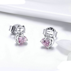Boucles d'Oreilles Chat avec Coeurs - Image 2
