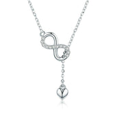 Collier Infini avec Coeur en argent 925 plaqué or blanc ajustable avec zircons blancs