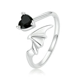 Bague Coeur Noir en argent 925 plaqué or blanc ajustable avec zircon noir