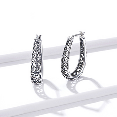 Boucles d’Oreilles Créoles Ancienne en argent 925 plaqué or blanc - Photo 3