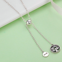 Collier Arbre de la Vie en argent 925 plaqué or blanc ajustable avec zircons blancs - Photo 3