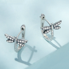Boucles d’Oreilles Libellules en argent 925 plaqué or blanc avec zircons blancs - Photo 3
