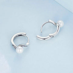 Boucles d’Oreilles Créoles Perles en argent 925 plaqué or blanc avec zircons blancs - Photo 4