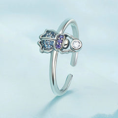 Bague Scarabée en argent 925 plaqué or blanc ajustable avec zircons colorés - Photo 3