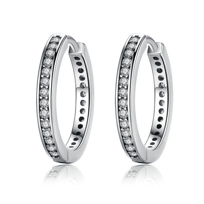 Boucles d’Oreilles Créoles Brillants en argent 925 plaqué or blanc avec zircons blancs