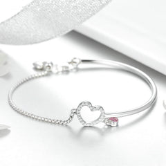 Bracelet Coeur Lumineux jonc en argent 925 plaqué or blanc ajustable avec zircons blancs et rose - Photo 3