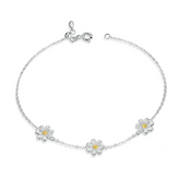 Bracelet Marguerites en argent 925 plaqué or blanc ajustable