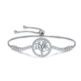 Bracelet Arbre de Vie en argent 925 plaqué or blanc ajustable avec zircons blancs