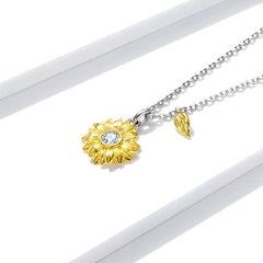 Collier Tournesol en argent 925 plaqué or blanc ajustable et pendentif plaqué or jaune avec zircon blanc - Photo 4