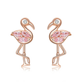 Boucles d’Oreilles Flamant Rose Puces en Argent Sterling 925 plaqué or rose avec zircons roses et blancs