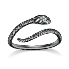 Bague Serpent Cobra Royal en argent 925 plaqué or noir ajustable avec pavé de zircons blancs et verts - Photo 4