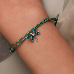 Bracelet Libellule style marin en corde vert ajustable avec libellule en argent 925 émaillé vert - Photo 2