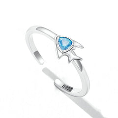 Bague Petit Poisson en argent 925 plaqué or blanc ajustable avec zircon bleu - Photo 4