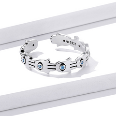 Bague Hamsa en argent 925 plaqué or blanc ajustable avec zircons bleus - Photo 3