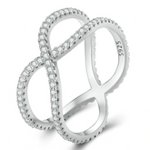 Bague Croisée X en argent 925 plaqué or blanc avec zircons blancs