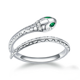 Bague Serpent en argent 925 plaqué or blanc ajustable avec zircons blancs et verts