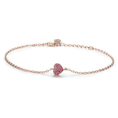 Bracelet Coeur Rose en argent 925 plaqué or rose ajustable avec zircons roses