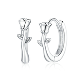 Boucles d’Oreilles Créoles Roses en argent 925 plaqué or blanc
