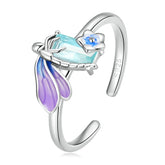 Bague Libellule en argent 925 plaqué or blanc ajustable émaillé à la main