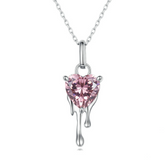 Collier Coeur Rose en argent 925 plaqué or blanc ajustable avec zircon rose
