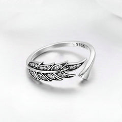 Bague Plume Brillante en argent 925 plaqué or blanc ajustable avec zircons blancs - Photo 3