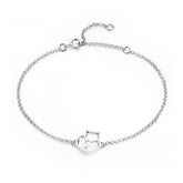 Bracelet Chat avec Coeur en argent 925 plaqué or blanc avec fermoir ajustable