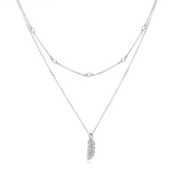 Collier Double avec Plume en argent 925 plaqué or blanc ajustable avec zircons blancs et perles
