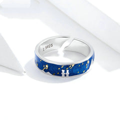 Bague Ciel de Nuit en argent 925 plaqué or blanc ajustable émaillé à la main - Photo 3