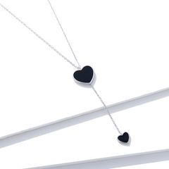 Collier Coeurs Noirs en argent 925 plaqué or blanc ajustable avec coeurs émaillés noirs - Photo 3