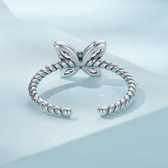 Bague Papillon Rose en argent 925 plaqué or blanc ajustable avec zircons roses - Photo 4