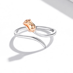Bague Rose en argent 925 plaqué or blanc et or rose ajustable - Photo 3
