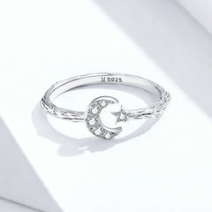 Bague Lune et Étoile Comète en argent 925 plaqué or blanc ajustable avec zircons blancs - Photo 4