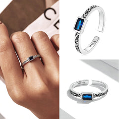 Bague Pierre Bleue en argent 925 plaqué or blanc avec zircon bleu - Photo 4