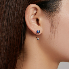 Boucles d’Oreilles Fleurs Bleues Argent sterling 925 plaqué or blanc avec zircons bleus - Photo 2